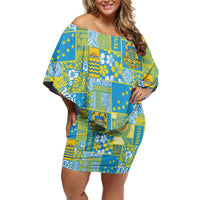 Tuvalu Manuia te Kilisimasi Family Matching Off Shoulder Short Dress and Hawaiian Shirt Pacific Patchwork Xmas Vibes - Polynesian Pride