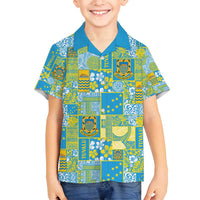 Tuvalu Manuia te Kilisimasi Family Matching Off Shoulder Short Dress and Hawaiian Shirt Pacific Patchwork Xmas Vibes - Polynesian Pride