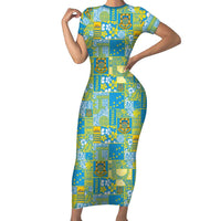 Tuvalu Manuia te Kilisimasi Family Matching Short Sleeve Bodycon Dress and Hawaiian Shirt Pacific Patchwork Xmas Vibes - Polynesian Pride