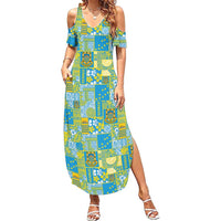 Tuvalu Manuia te Kilisimasi Family Matching Summer Maxi Dress and Hawaiian Shirt Pacific Patchwork Xmas Vibes - Polynesian Pride