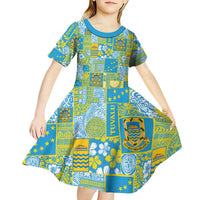Tuvalu Manuia te Kilisimasi Kid Short Sleeve Dress Pacific Patchwork Xmas Vibes LT9 - Polynesian Pride