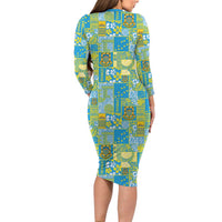 Tuvalu Manuia te Kilisimasi Long Sleeve Bodycon Dress Pacific Patchwork Xmas Vibes LT9 - Polynesian Pride