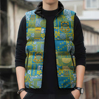 Tuvalu Manuia te Kilisimasi Sleeveless Puffer Jacket Pacific Patchwork Xmas Vibes - Polynesian Pride