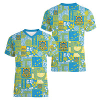 Tuvalu Manuia te Kilisimasi Women V-Neck T-Shirt Pacific Patchwork Xmas Vibes - Polynesian Pride