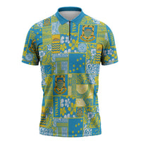 Tuvalu Manuia te Kilisimasi Zipper Polo Shirt Pacific Patchwork Xmas Vibes LT9 Green - Polynesian Pride