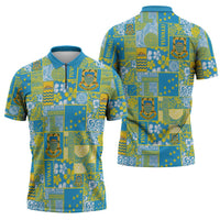 Tuvalu Manuia te Kilisimasi Zipper Polo Shirt Pacific Patchwork Xmas Vibes LT9 - Polynesian Pride