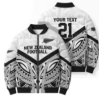 New Zealand Football Custom Bomber Puffer Jacket All White Fern Go Champions - Polynesian Pride