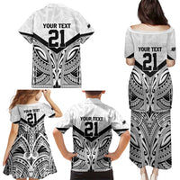 New Zealand Football Custom Family Matching Puletasi and Hawaiian Shirt All White Fern Go Champions