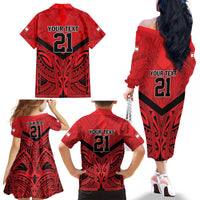Tahiti Football Custom Family Matching Off The Shoulder Long Sleeve Dress and Hawaiian Shirt Toa Aito Go Champions