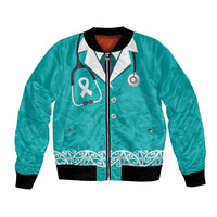 New Zealand Nurses Week Bomber Jacket Maori Kowhaiwhai Cyan Tribal