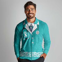 New Zealand Nurses Week Long Sleeve Polo Shirt Maori Kowhaiwhai Cyan Tribal