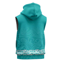 New Zealand Nurses Week Sleeveless Zip Hoodie Maori Kowhaiwhai Cyan Tribal