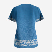 New Zealand Nurses Week Scrub Top Maori Kowhaiwhai Blue Tribal