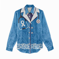 New Zealand Nurses Week Women Casual Shirt Maori Kowhaiwhai Blue Tribal