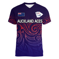 New Zealand Auckland Cricket Women V Neck T Shirt Maori Traditional Ethnic Style LT9 Female Gradient - Polynesian Pride