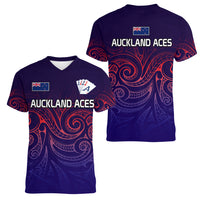 New Zealand Auckland Cricket Women V Neck T Shirt Maori Traditional Ethnic Style LT9 - Polynesian Pride