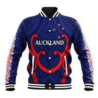 New Zealand Auckland Cricket Baseball Jacket Polynesian with Maori Koru LT9 Unisex Blue - Polynesian Pride