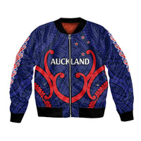 New Zealand Auckland Cricket Bomber Jacket Polynesian with Maori Koru LT9 Unisex Blue - Polynesian Pride