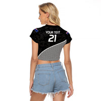 (Custom Text And Number) New Zealand Cricket Raglan Cropped T Shirt Black Cap Sporty Style No1 LT9 - Polynesian Pride