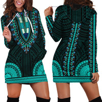 African Dashiki Hoodie Dress With Polynesian Pattern - Teal LT9 - Polynesian Pride