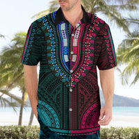 African Dashiki Hawaiian Shirt With Polynesian Pattern - Half Teal and Pink LT9 - Polynesian Pride