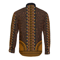 African Dashiki Long Sleeve Button Shirt With Tapa Pattern - Gold LT9 - Polynesian Pride