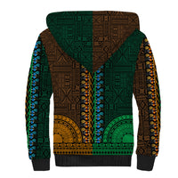 African Dashiki Sherpa Hoodie With Tapa Pattern - Half Green and Gold LT9 - Polynesian Pride