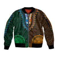 African Dashiki Sleeve Zip Bomber Jacket With Tapa Pattern - Half Green and Gold LT9 Unisex Green and Gold - Polynesian Pride
