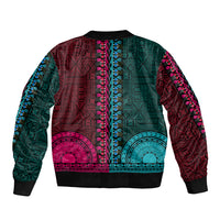 African Dashiki Bomber Jacket With Tapa Pattern - Half Teal and Pink LT9 - Polynesian Pride