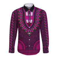 African Dashiki Long Sleeve Button Shirt With Tapa Pattern - Pink LT9 Unisex Pink - Polynesian Pride