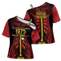 Independen Stet bilong Papua Niugini 1975 Cross Shoulder Shirt Red Tribal Papua New Guinea Province Flag LT9 - Polynesian Pride
