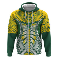 Cook Islands 1965 National Pride Hoodie Green Yellow Tribal Pattern LT9 Zip Hoodie Green - Polynesian Pride