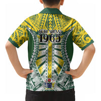 Cook Islands 1965 National Pride Kid Hawaiian Shirt Green Yellow Tribal Pattern LT9 - Polynesian Pride