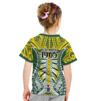 Cook Islands 1965 National Pride Kid T Shirt Green Yellow Tribal Pattern LT9 - Polynesian Pride