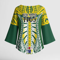Cook Islands 1965 National Pride Kimono Sleeve Blouse Green Yellow Tribal Pattern LT9 - Polynesian Pride