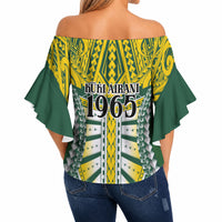 Cook Islands 1965 National Pride Off Shoulder Wrap Waist Top Green Yellow Tribal Pattern LT9 - Polynesian Pride