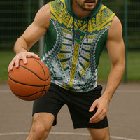 Cook Islands 1965 National Pride Sleeveless Hoodie Green Yellow Tribal Pattern LT9 - Polynesian Pride