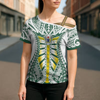 Cook Islands 1965 National Pride Cross Shoulder Shirt White Tribal Pattern LT9 - Polynesian Pride