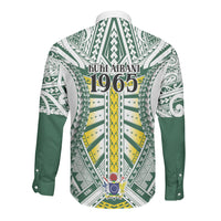 Cook Islands 1965 National Pride Long Sleeve Button Shirt White Tribal Pattern LT9 - Polynesian Pride