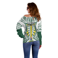 Cook Islands 1965 National Pride Off Shoulder Sweater White Tribal Pattern LT9 - Polynesian Pride