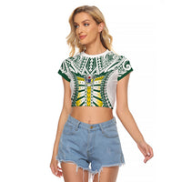 Cook Islands 1965 National Pride Raglan Cropped T Shirt White Tribal Pattern LT9 Female White - Polynesian Pride