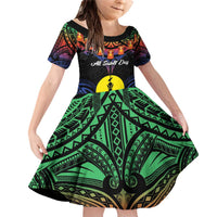 Personalised New Caledonia All Saints Day Family Matching Off Shoulder Short Dress and Hawaiian Shirt Candle Light with Polynesian Style LT9 Daughter's Dress Black - Polynesian Pride