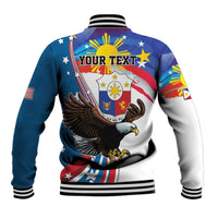 Personalized Filipino-American Baseball Jacket The Eight-Rayed Sun with Bald Eagle