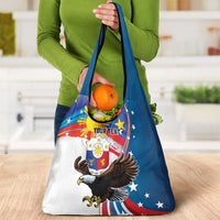 Personalized Filipino-American Grocery Bag The Eight-Rayed Sun with Bald Eagle