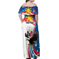 Personalized Filipino-American Off Shoulder Maxi Dress The Eight-Rayed Sun with Bald Eagle