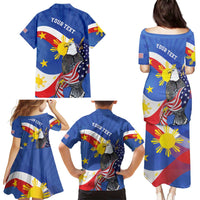 Personalized Filipino-American Family Matching Puletasi and Hawaiian Shirt Philippines Coat Of Arms with Bald Eagle