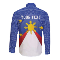 Personalized Pilipinas Eight-Rayed Sun Long Sleeve Button Shirt Philippines Map With Polynesian Style