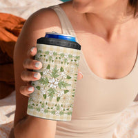 Squares Maile Leaf 4 in 1 Can Cooler Tumbler Beige Palaka Hawaiian Quilt Pattern - Polynesian Pride