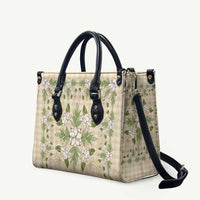 Squares Maile Leaf Leather Bag Beige Palaka Hawaiian Quilt Pattern LT9 Beige - Polynesian Pride