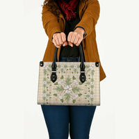 Squares Maile Leaf Leather Bag Beige Palaka Hawaiian Quilt Pattern LT9 - Polynesian Pride